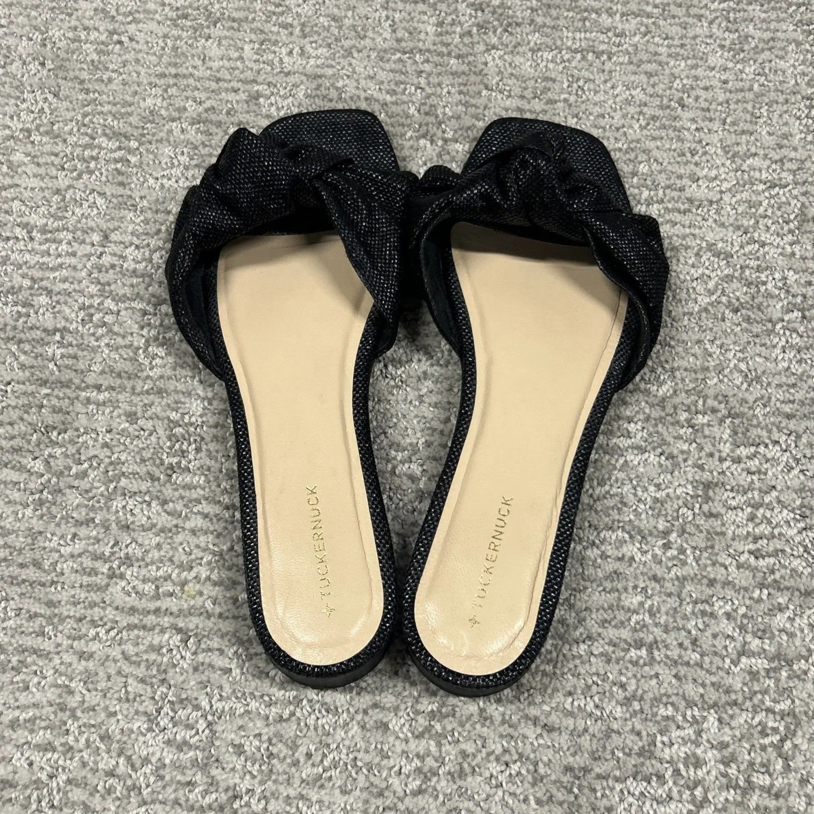 Tuckernuck Raffia Brit Sandals Womens 8 Black Slip On Slides Bow Knot Flats - Image 8