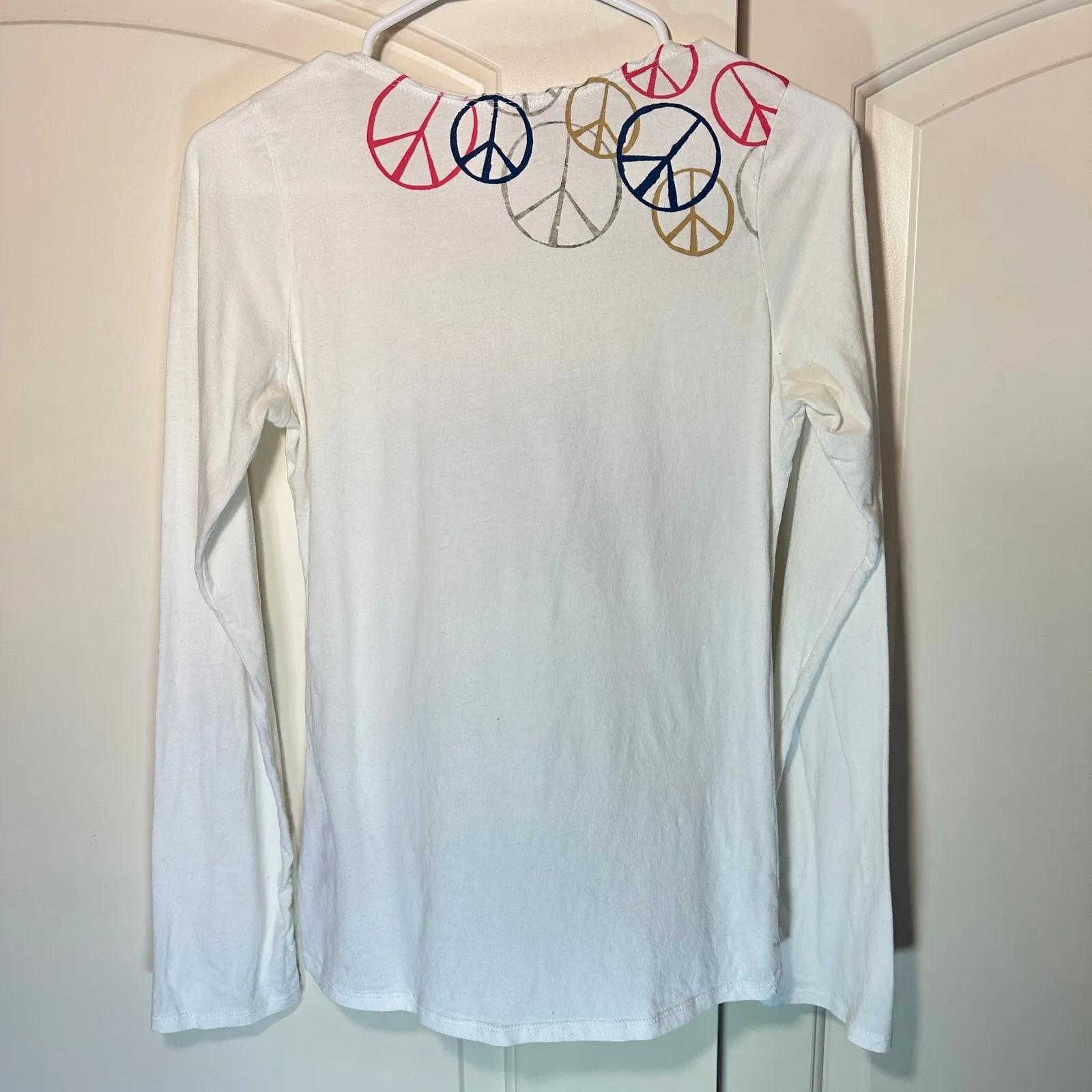 Trixie Y2K Peace Sign Graphic Long Sleeve Top Embroidered Beaded Love Small White - Image 4