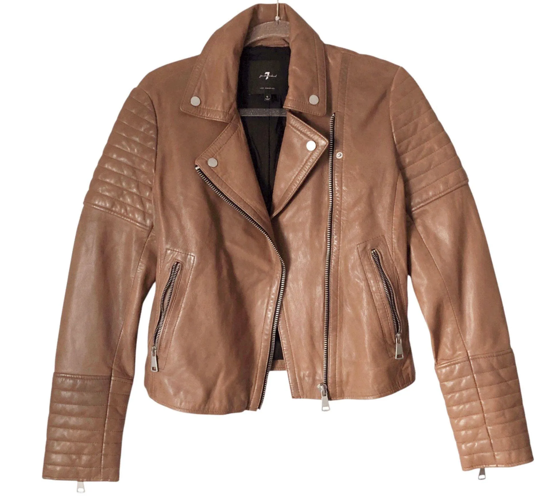 Tan Leather Moto Jacket - Image 4