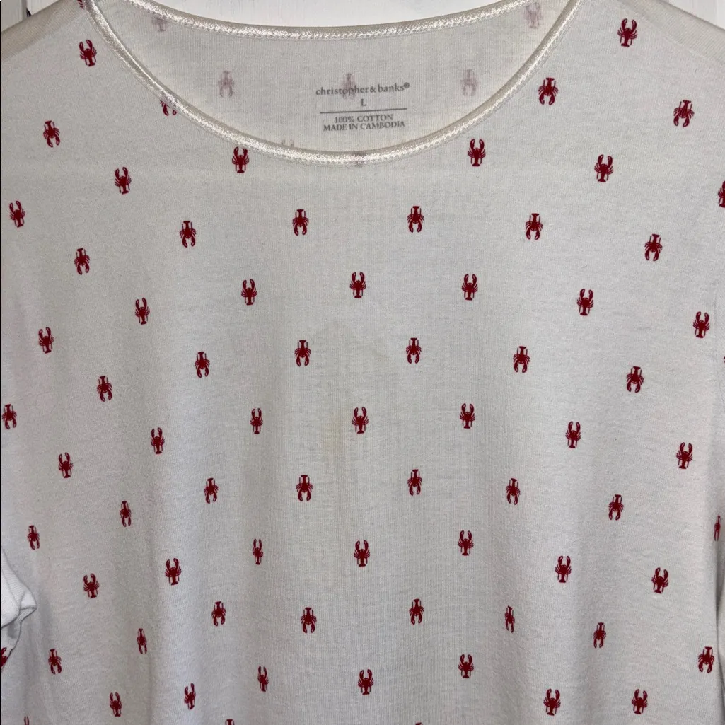Christopher & Banks White Shirt with Red Lobster Design 100% COTTON
SIZE LARGE - Image 2