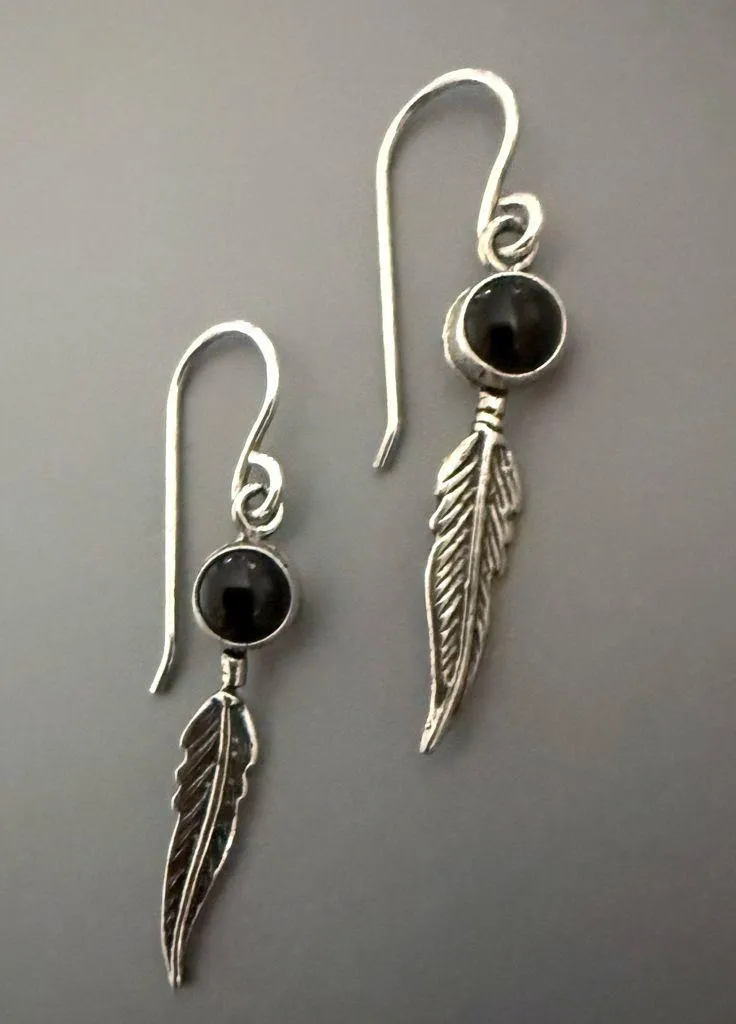 Southwester Onyx Feather 925 Sterling Silver Earrings - Image 2