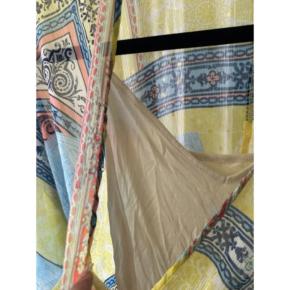 Kut From The Kloth Mediterranean Faux Wrap Batwing Sleeve Sheer Dress & Slip 6 - Image 5