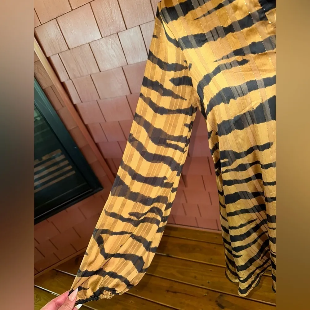 Adrienne Silky Animal Print Long Sleeve A Line Mini Dress - Image 4