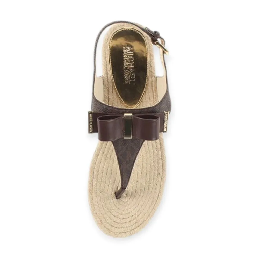 Michael KORS | 5.5 | MEG Brown MK Signature PVC Logo Bow Espadrille Sandel AQ13J - Image 4