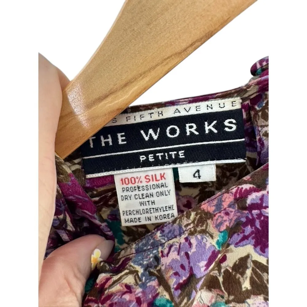 Vintage The Works Saks Fifth Avenue 100% Silk Purple Floral Blouse Women's 4 - Image 6