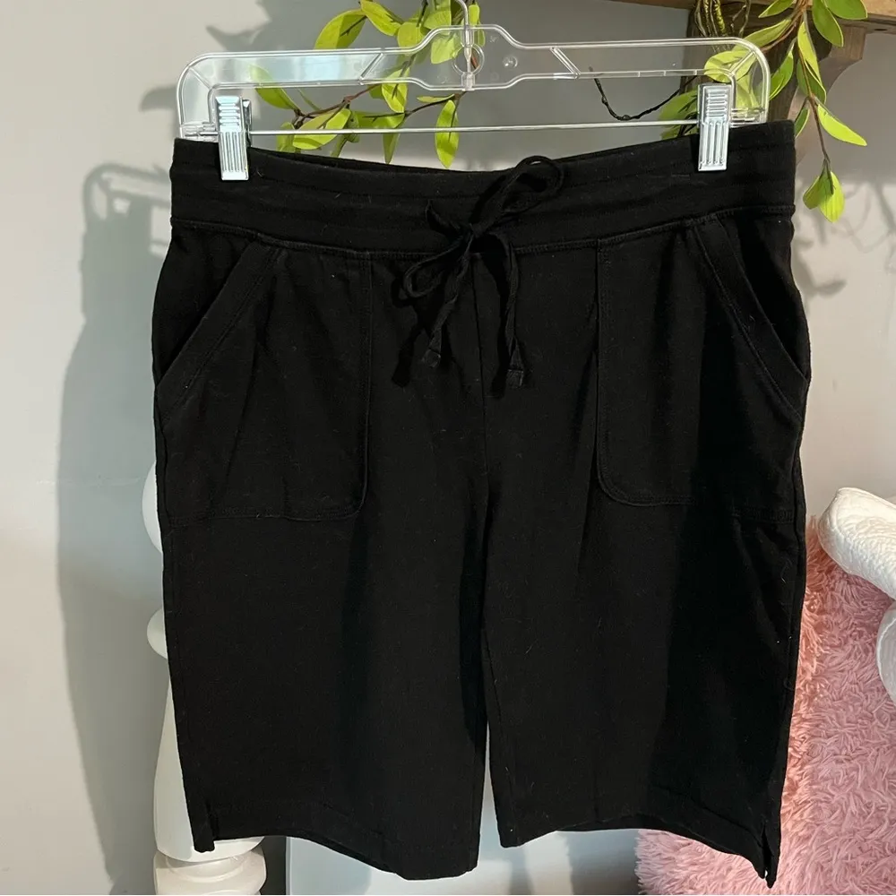 Black Knit Shorts Bermuda Comfy Drawstring White Stag Womens Small - Image 3