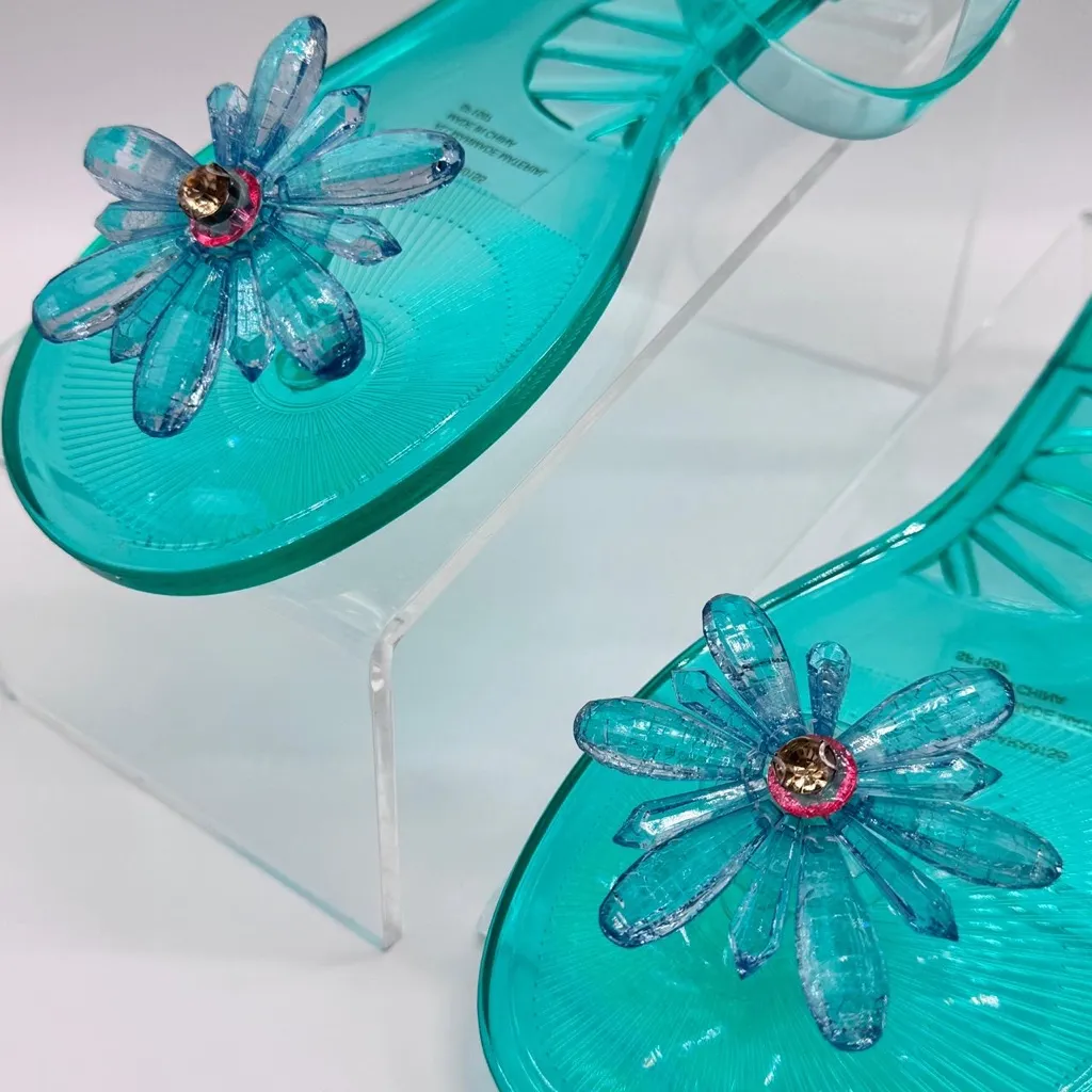 Betsey Johnson Sarai Teal Jelly Flower Sandals Size 10 – New - Image 2