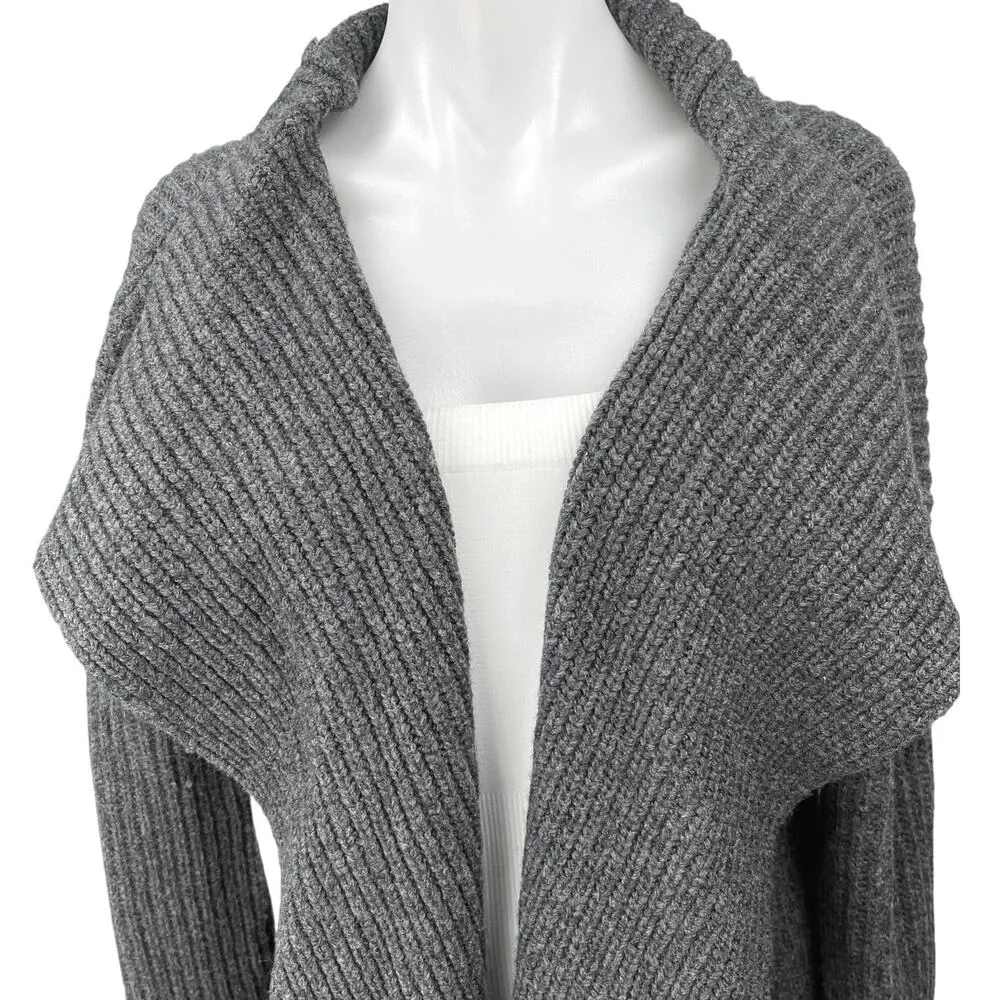 James Perse Gray Wool Alpaca Chunky Knit Draped Oversized Cardigan Sweater Top 3 - Image 3
