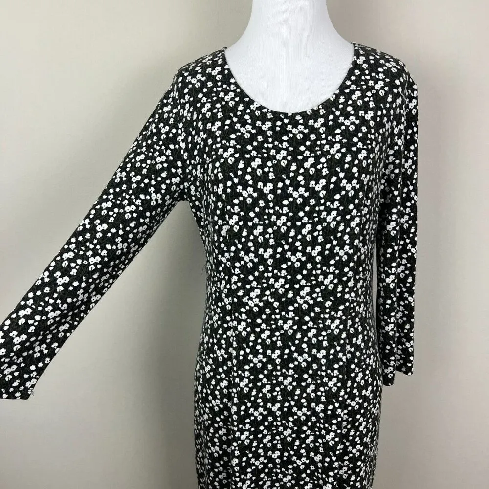 Max Mara Weekend Dress Womens Medium Black Green Floral Sheath Stretch Knit Knee - Image 15