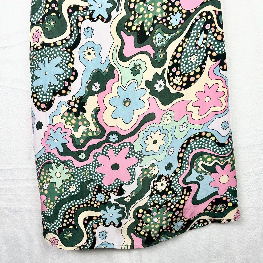 Celia B Retro Floral Maxi Dress Size XS Spaghetti Strap Vibrant Colorful Pink - Image 5
