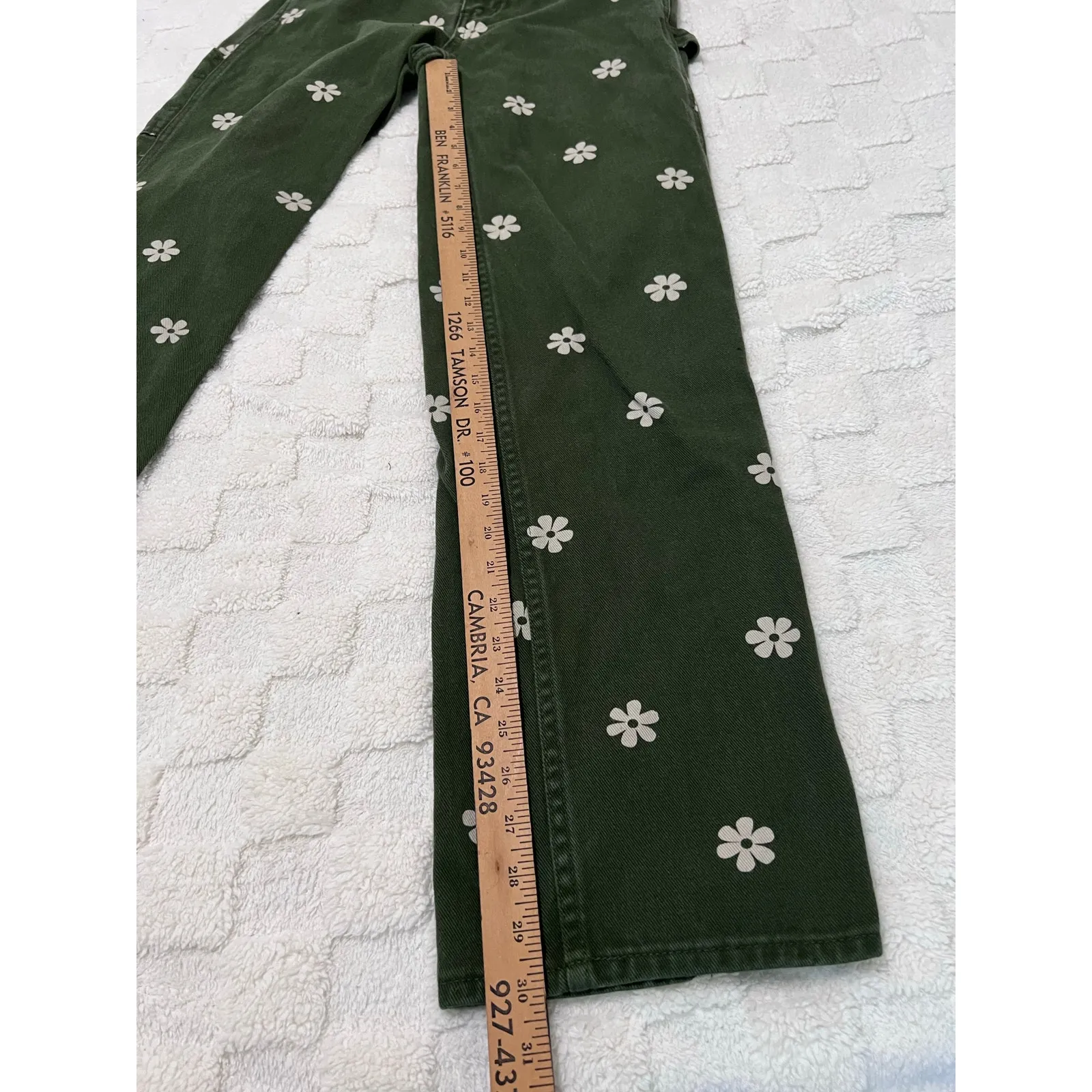 Pacsun Olive Green Flower Baggy Carpenter Denim Jeans - Image 8