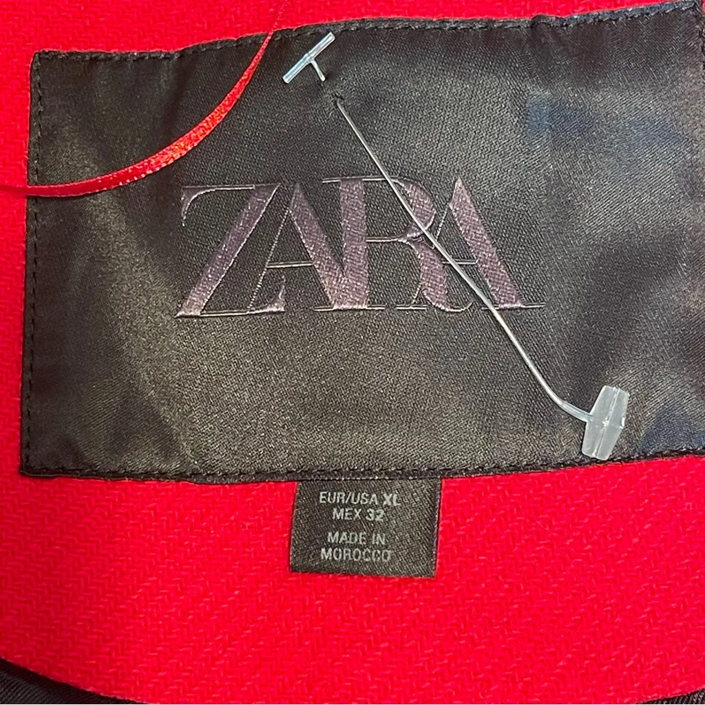 ZARA Red Mantego Wool Blend Midi Statement Coat A-Line Sz XLarge - Image 12
