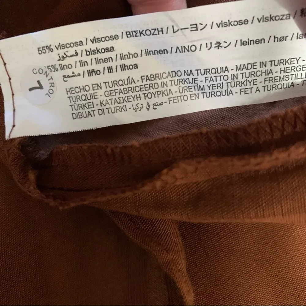 Zara New Beach Bohemian Linen Blend Brown Beaded Tunic Round Neck Dress Size L‎ - Image 11