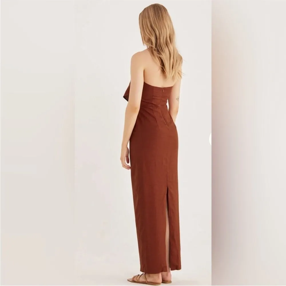 Rumer Roam Bandana Maxi Linen Chocolate Brown Cutouts Dress Med NWT‎ - Image 4