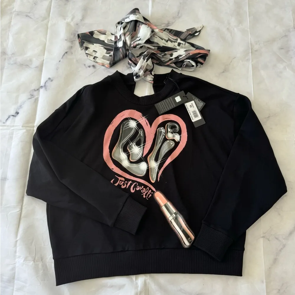 JUST CAVALLI logo print tie-fastened sweatshirt ✨ - Image 3