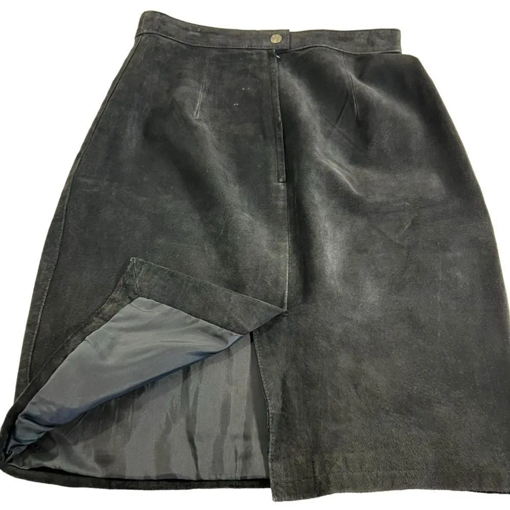 Vintage Cayenne black suede leather skirt Size 8 - Image 9