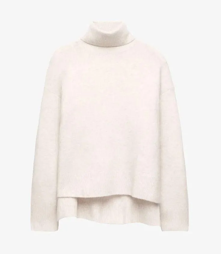 ribbed asymmetric high neck turtleneck knit sweater - Image 5