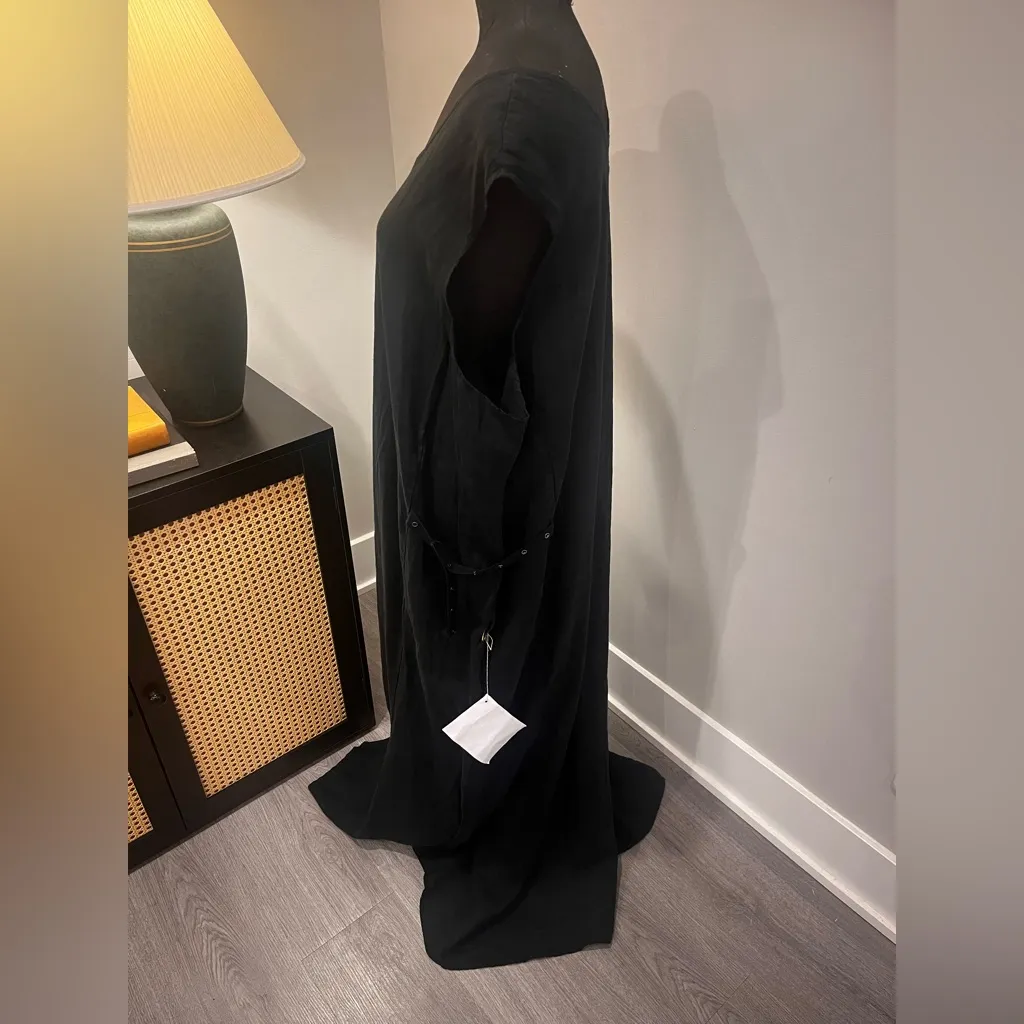 NWT Flax by Jeanne Engelhart Black Linen Lagenlook Maxi Dress 3G Scoop Neck - Image 3