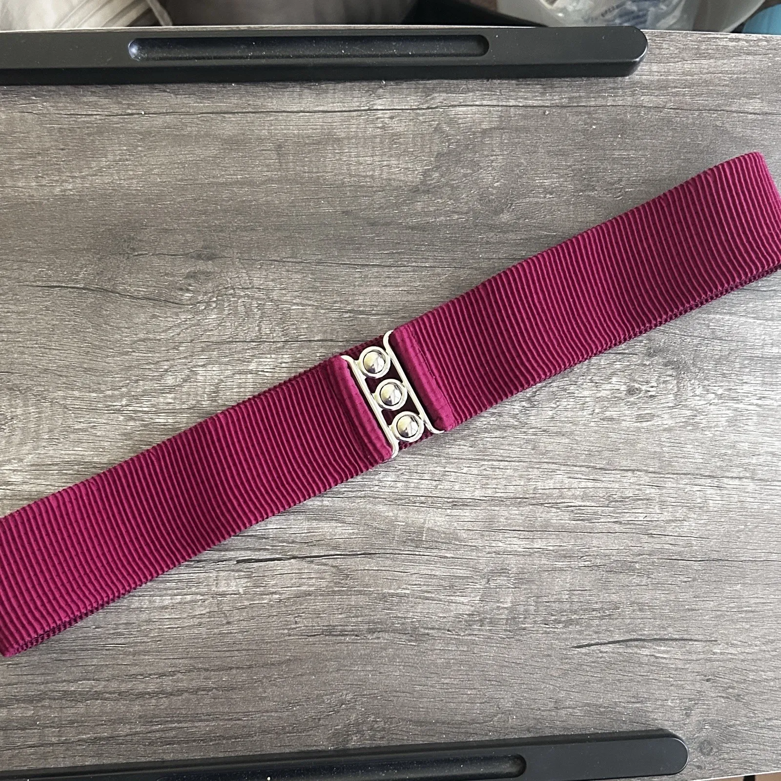 VTG 80s Malco Modes Belt XL Maroon Wide Elastic Cinch‎ Metal Buckle Retro Dance Red - Image 2