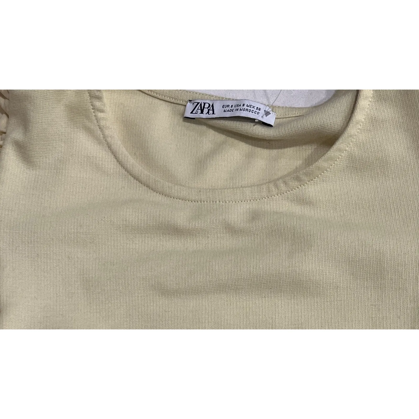 Zara Dress Women's Small Yellow Bodycon Dress Ruffle Puff Poplin Sleeve NWOT - Image 4