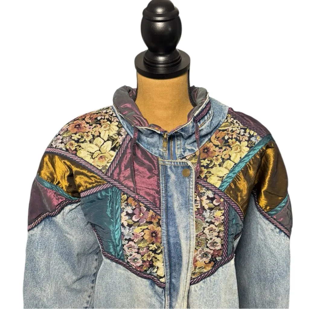 Y2K Current Seen Denim Jacket Womens Plus  22 Tapestry Thrashed Eclectic Grandpa - Image 2