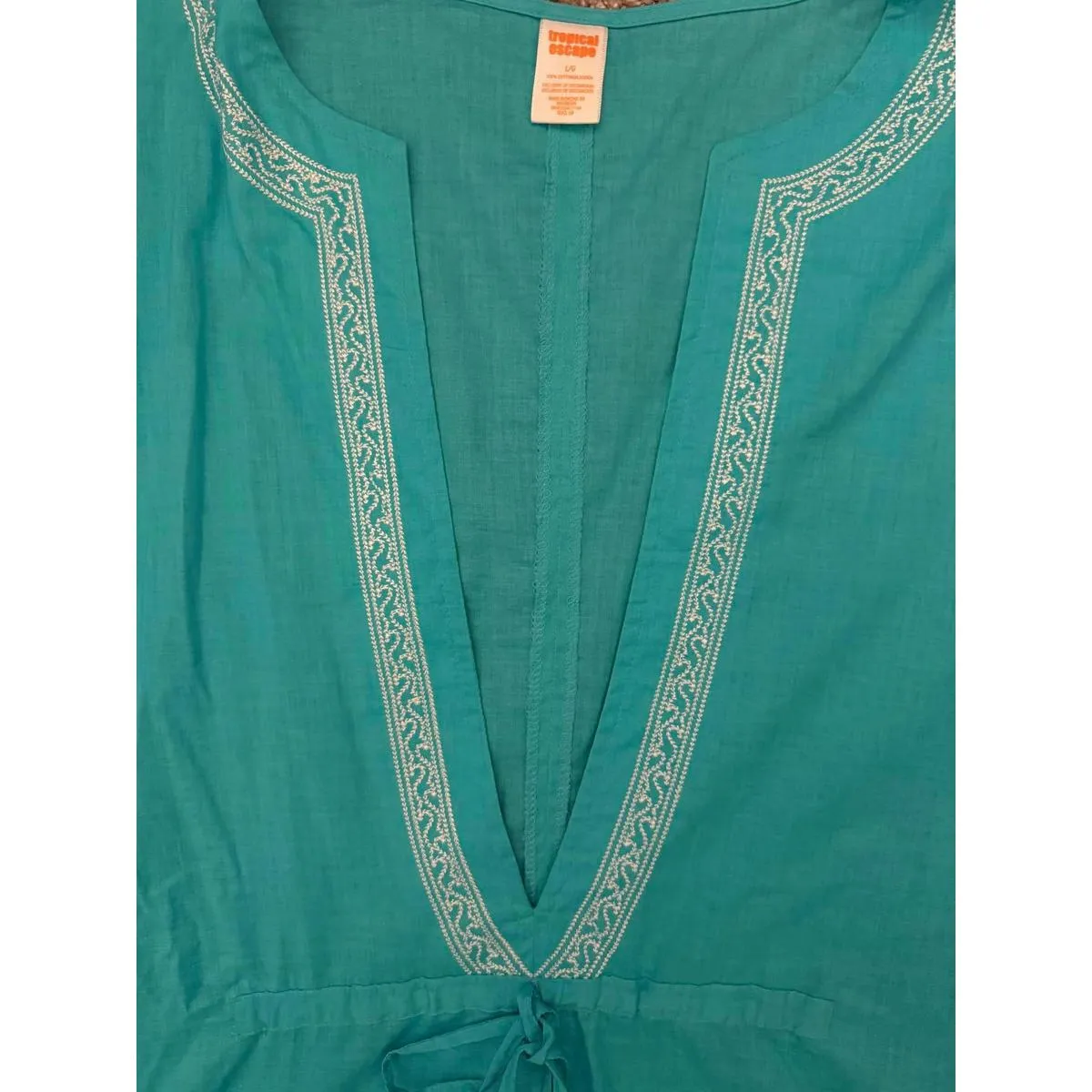 NEW Tropical Escape Women's Cover Up Large Blue White Embroidered Beach Pool - Image 4