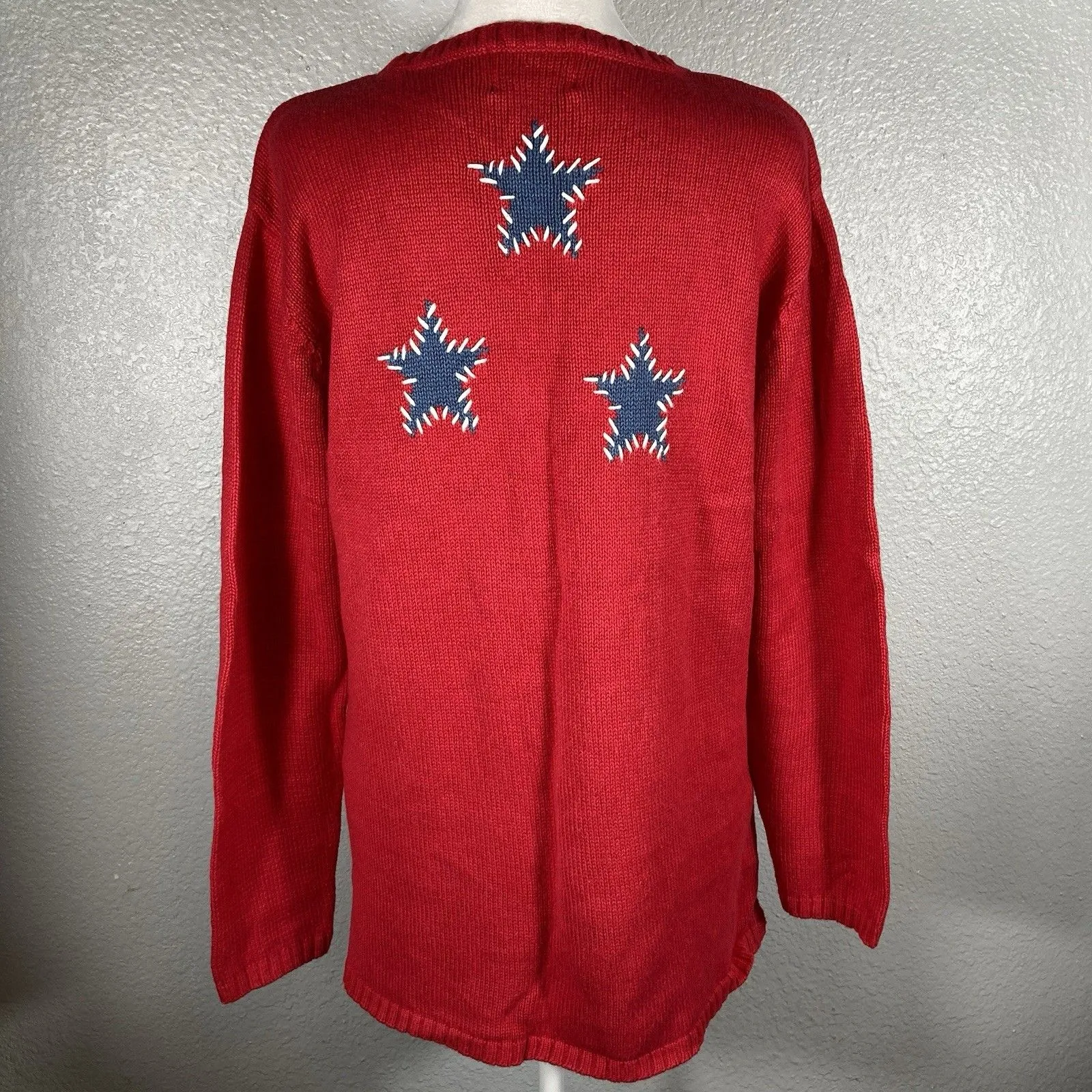 Quaker Factory Chunky Knit Sweater Womens S Red American Star Flag USA Patriotic - Image 4
