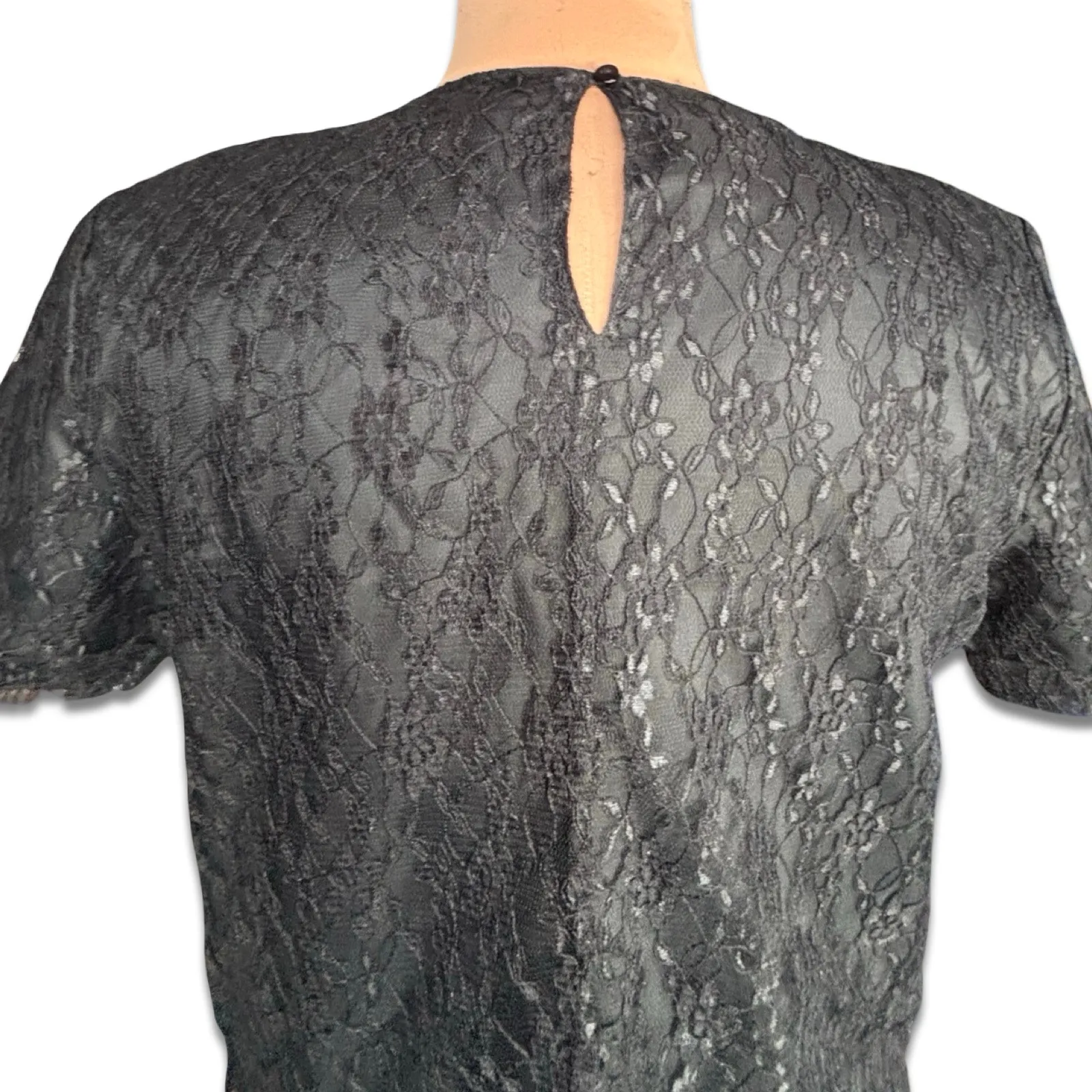 Vintage Bethany Black Floral Lace Blouse Womens Size Large Gothic Dark Romance - Image 6