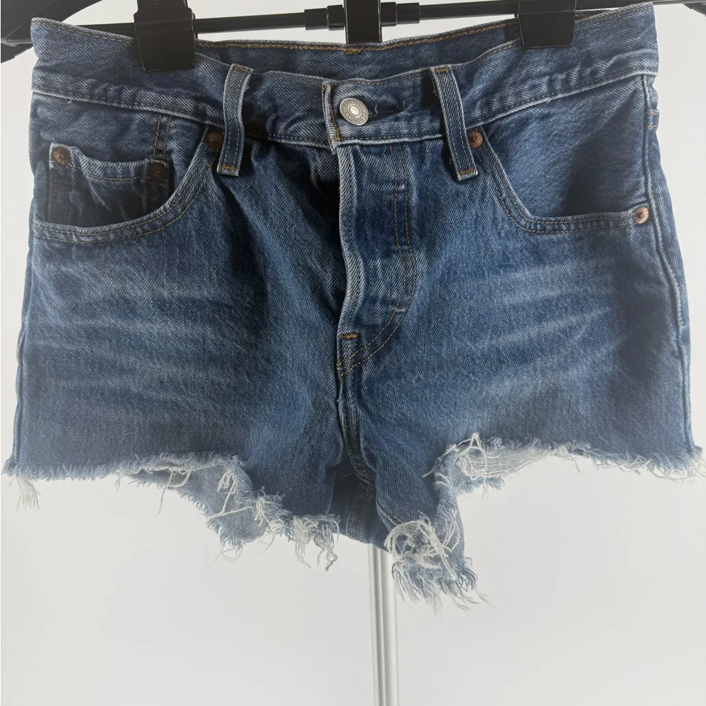 501 Buttonfly Levi's Levi Strauss Denim Blue Jean Shorts Waist Size 25 Button - Image 2
