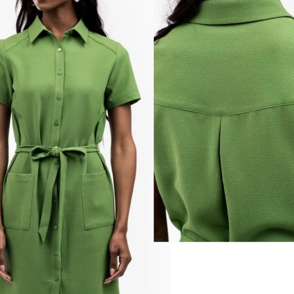 Rachel Parcell Everyday Woven Button-Up Belted Shirtdress Dress Green Size Small - Image 5