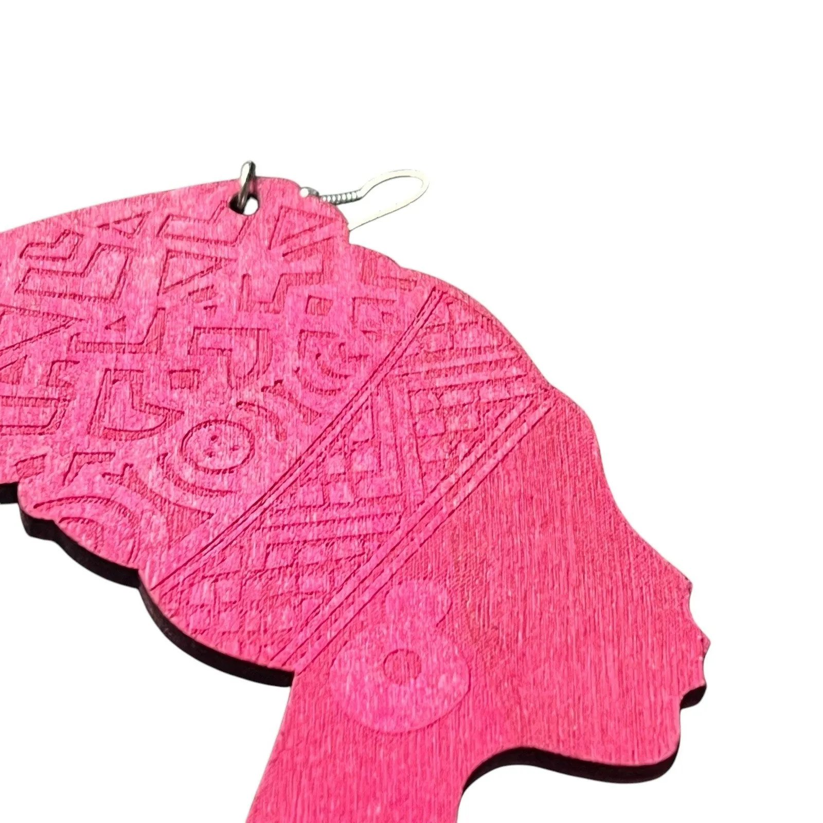 Queen Nefertiti African Silhouette Pink Wooden Earrings Headwrap Design - Image 5
