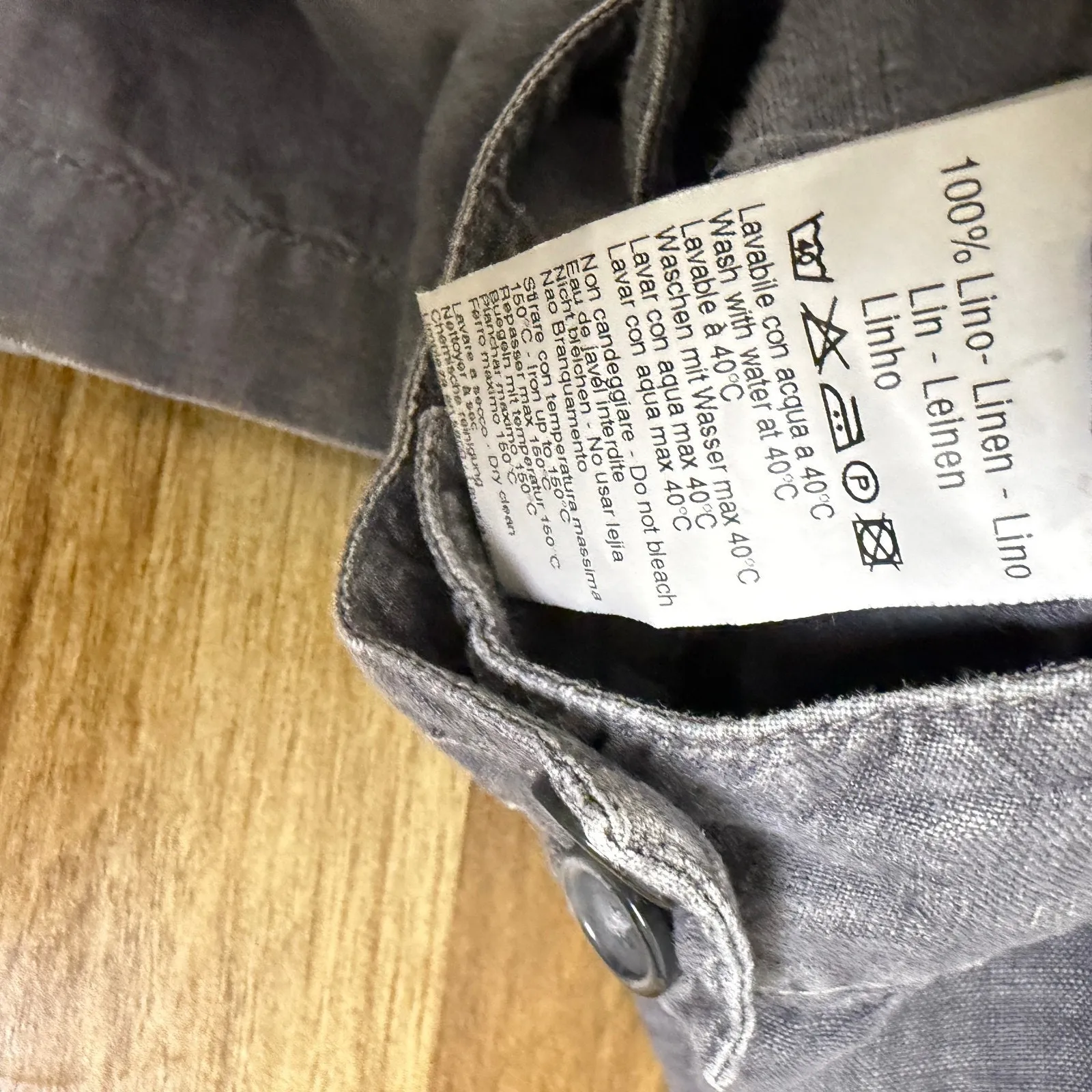 120% Lino Gray Straight Leg Linen Pants Pleated Low Rise Washed Womens EU 40 - Image 8