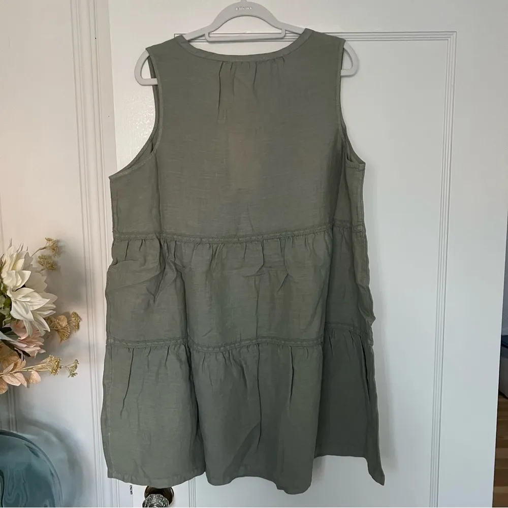 Lucky Brand Plus Size Linen Sleeveless V-neck Tiered Crochet Trim Mini Dress 1X - Image 6