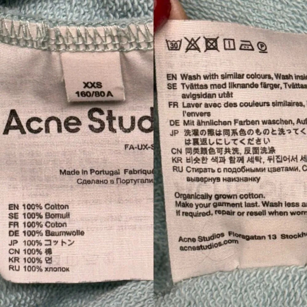 Acne Studios Fairah Face Patch Cotton Sweatshirt Mint Size XXS - Image 16