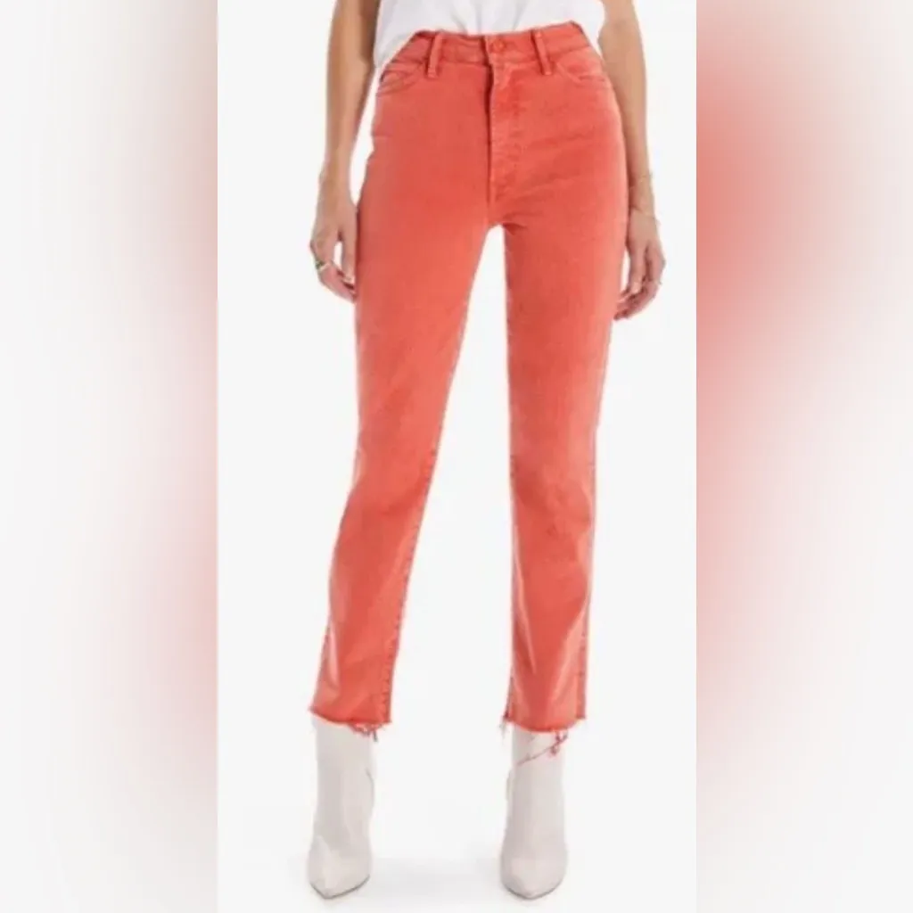 Mother The Swooner Rascal Ankle Fray Jeans Flame Scarlett High Rise Skinny Sz 28 Orange - Image 3