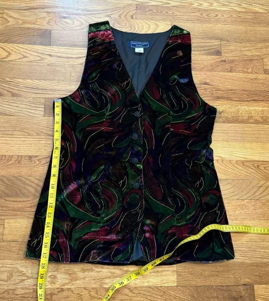 Norton McNaughton Petites Vintage Women’s 14 Green Purple Velvet Button Vest - Image 6