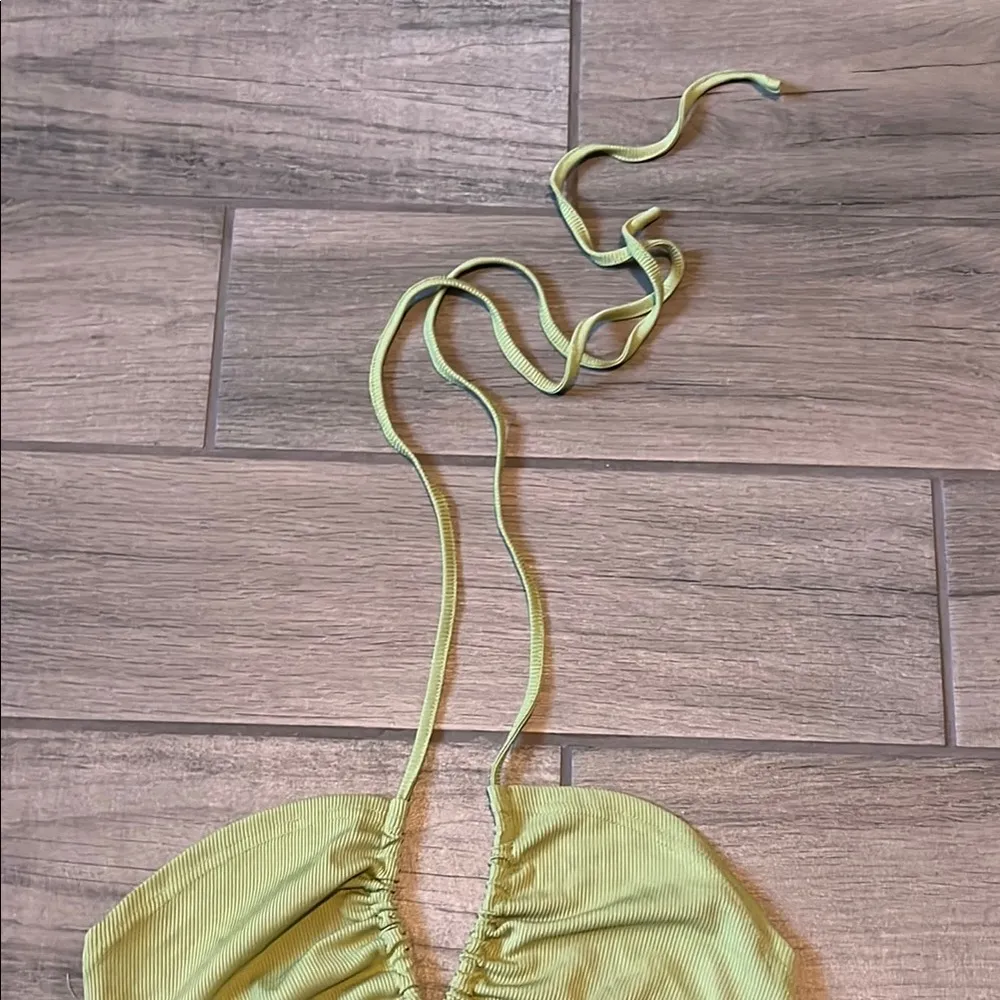 Zaful Green Asymmetrical Ruched Halter Dress - Image 9