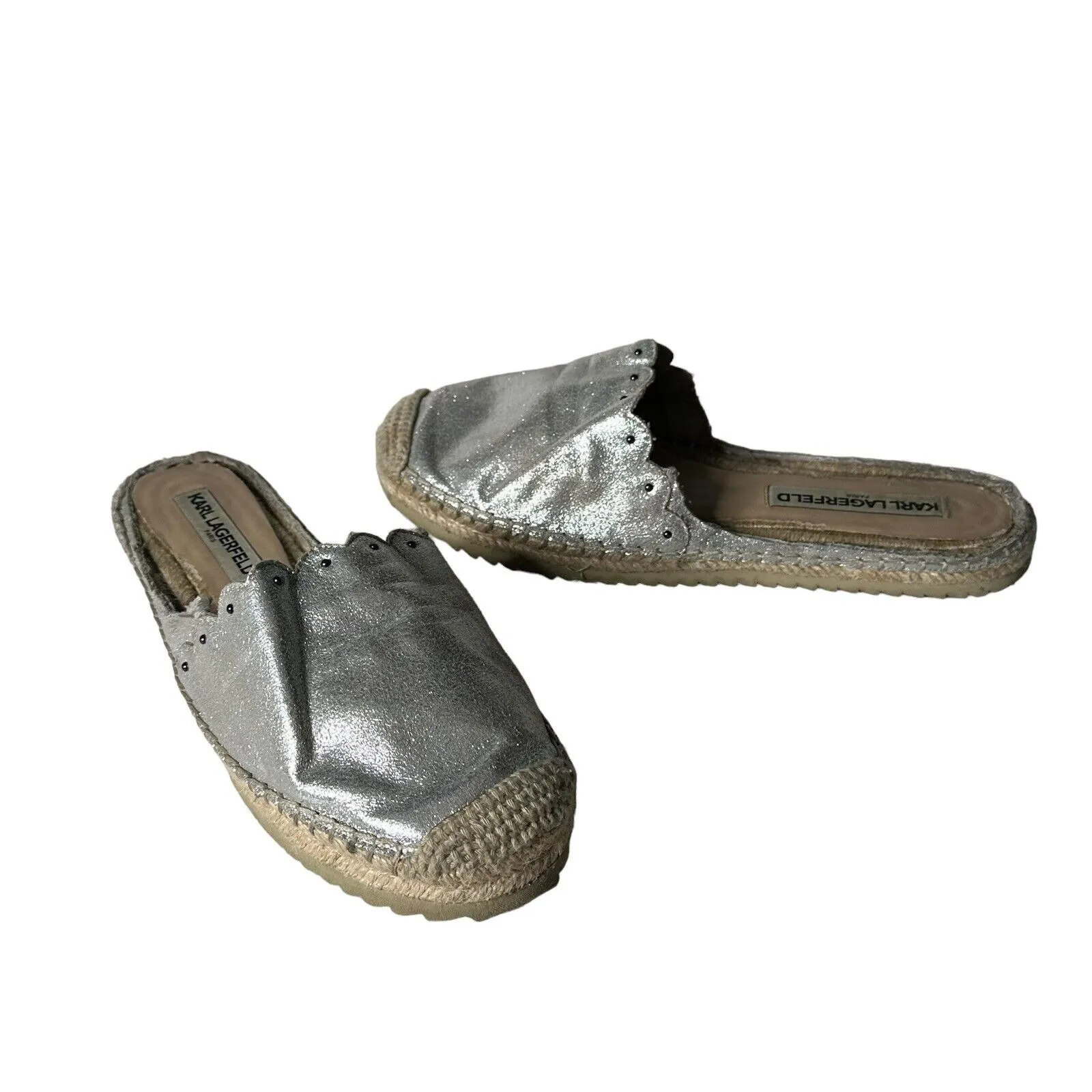 Karl Lagerfeld Metallic Silver Espadrille Slides Slip on Shoes Women Size‎ 7.5 - Image 8