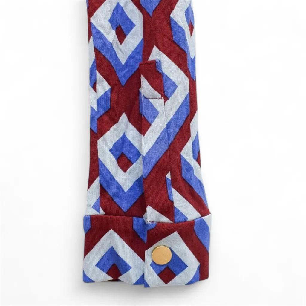 Diane Von Furstenberg NEW Jeanne Silk Red & Blue Geometric Wrap Dress Size 4 - Image 11