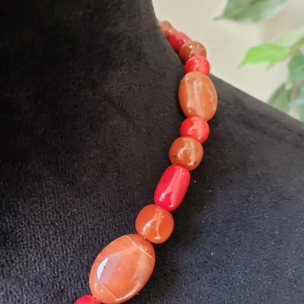 Womens Orange & Red Carnelian Red Jasper Coral Necklace Jewelry with Hook & Eye - Image 4