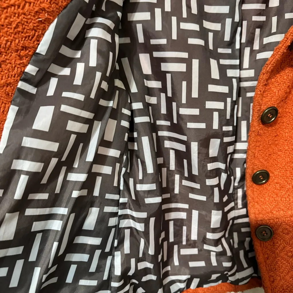 Tulle Women‎ Anthropologie Orange Textured Patterned High Neck Buttondown Coat S - Image 16
