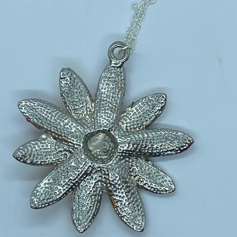 Orange Rhinestone Flowers Silver-Tone Necklace - Image 7