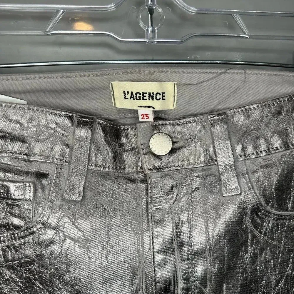 L’agence Women’s Silver Metallic Margot Cropped High Rise Skinny Jeans Size 25 - Image 6