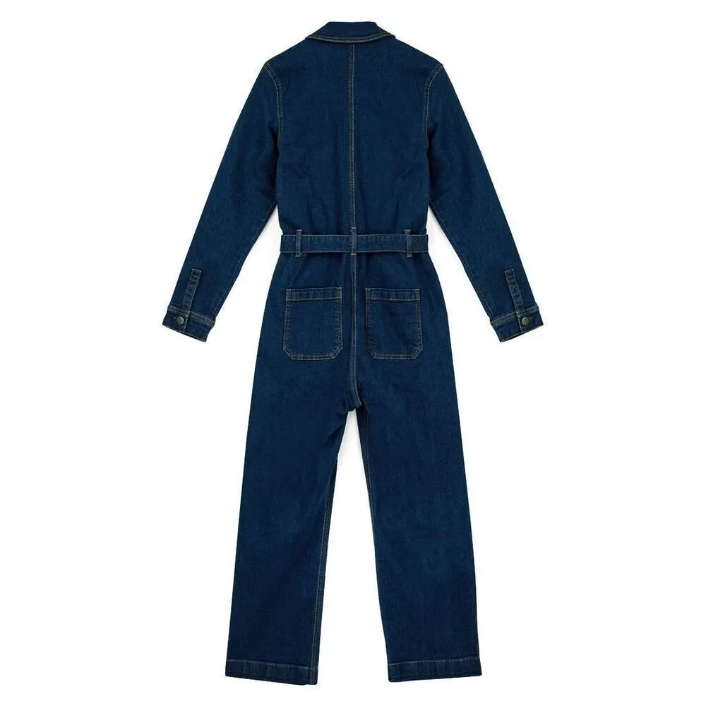 Womens Joanie Clothing MacDougal Indigo Denim Jean LS Jumpsuit Boilersuit Sz 14 Blue - Image 3