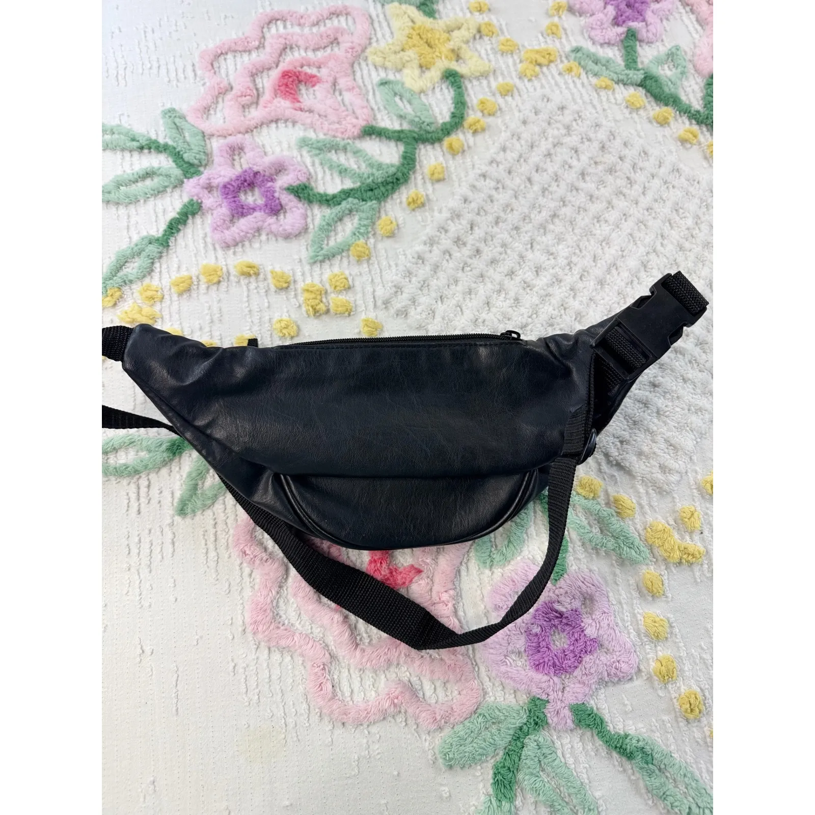 Black Faux Leather Flight Pax Fanny Pack Waist Bag Unisex Adjustable Strap - Image 4