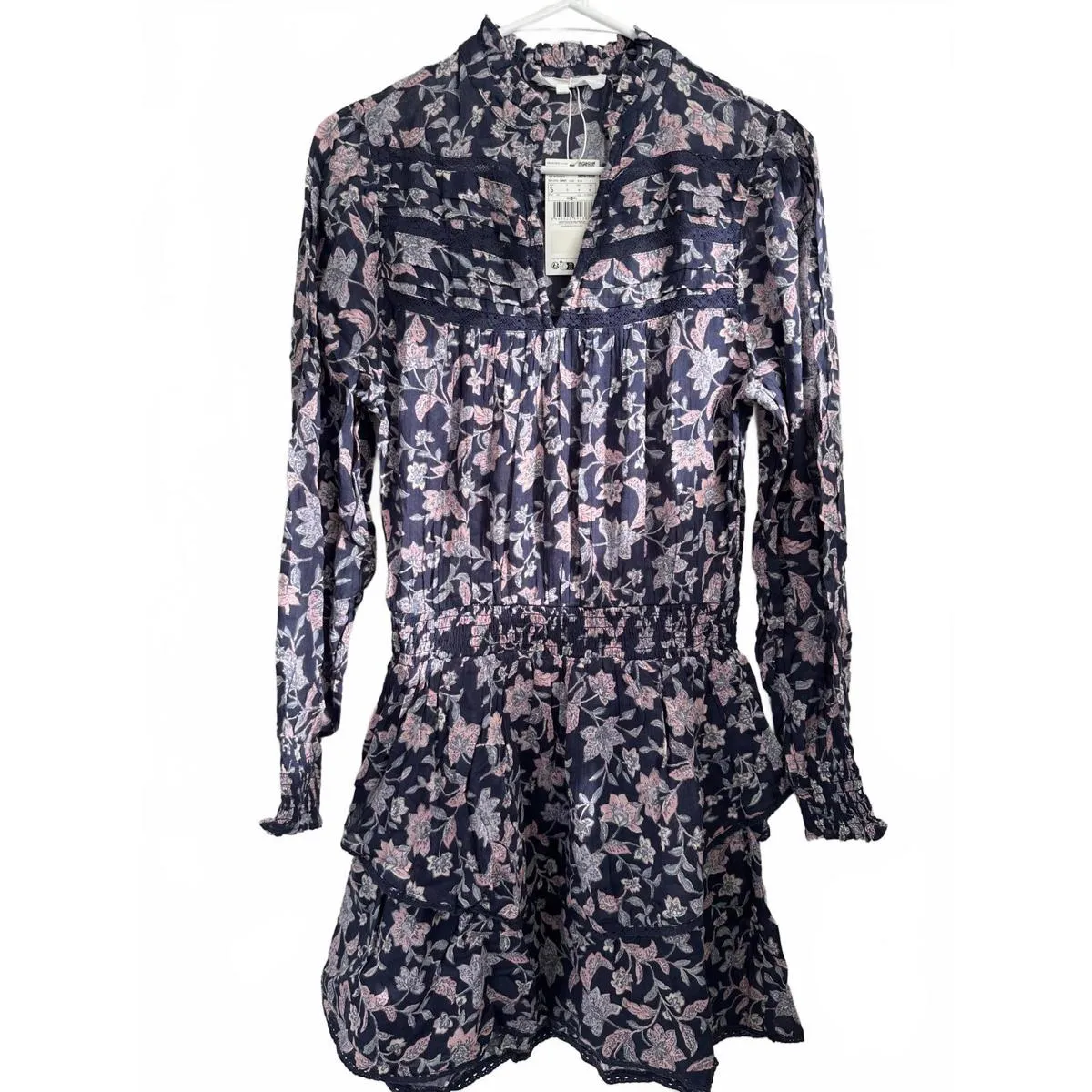 Mango Cotton Long Sleeve Floral Ruffled Dress Jimena Purple NWT Size 4/Small - Image 6