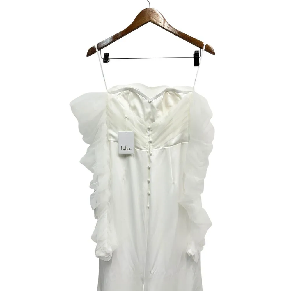 Lulus Eternal Bliss White Tulle Off-the-Shoulder Bustier Maxi Dress size Small - Image 6