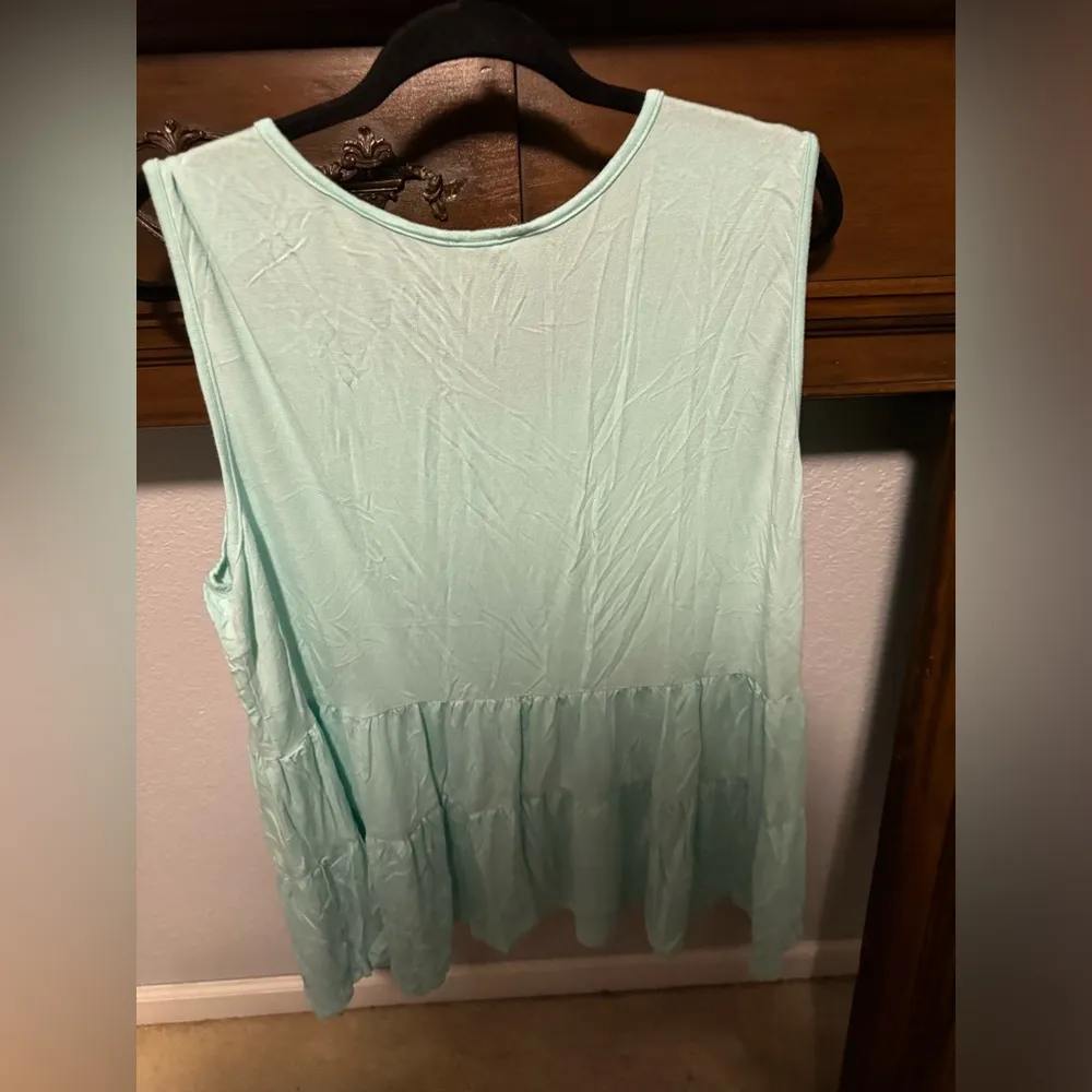 Aqua Tiered Sleeveless Tank Top Green Size 3X - Image 2