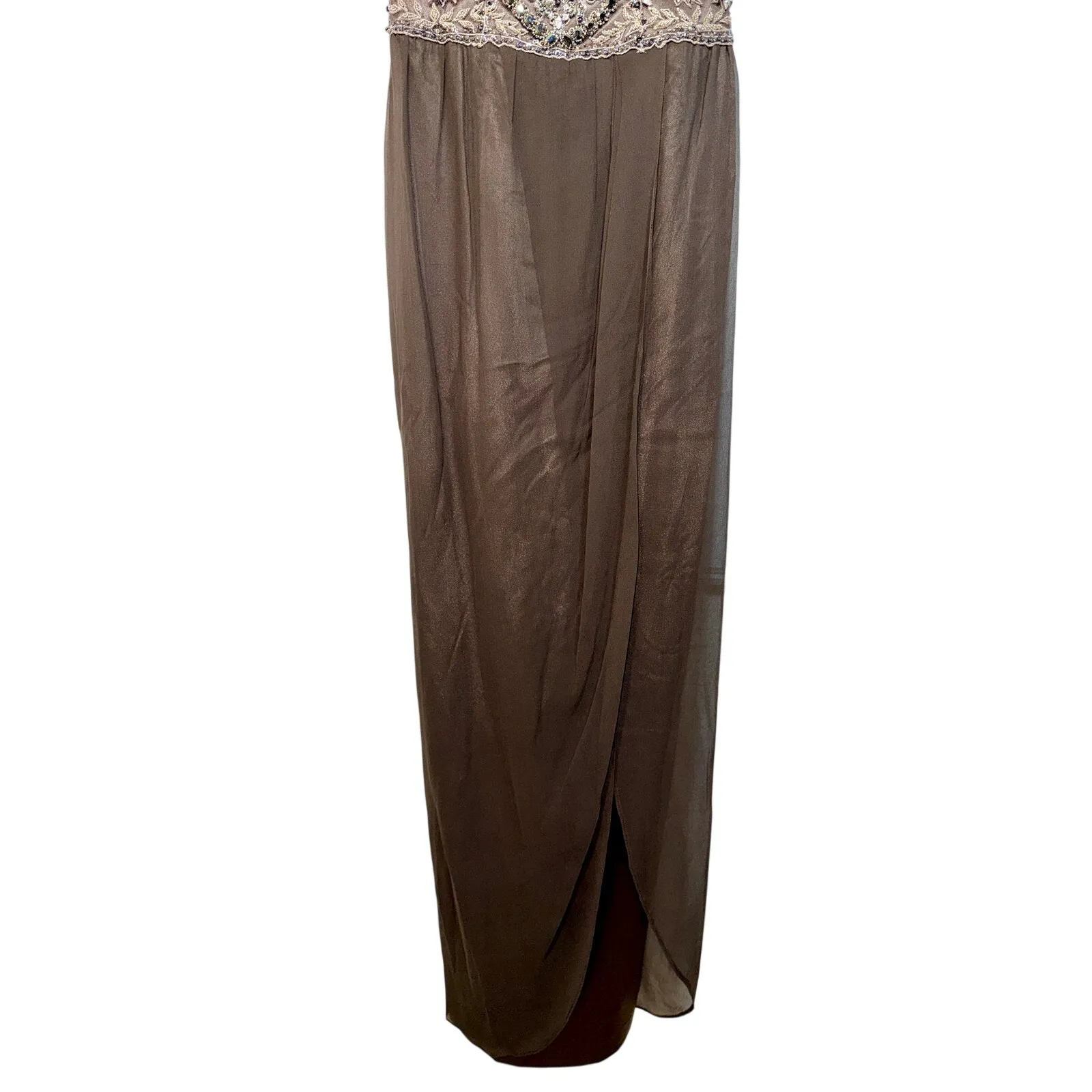 NWT Mandalay Brown Silk Beaded Sequin Maxi Long Gown Evening Formal Dress Size 4 - Image 4