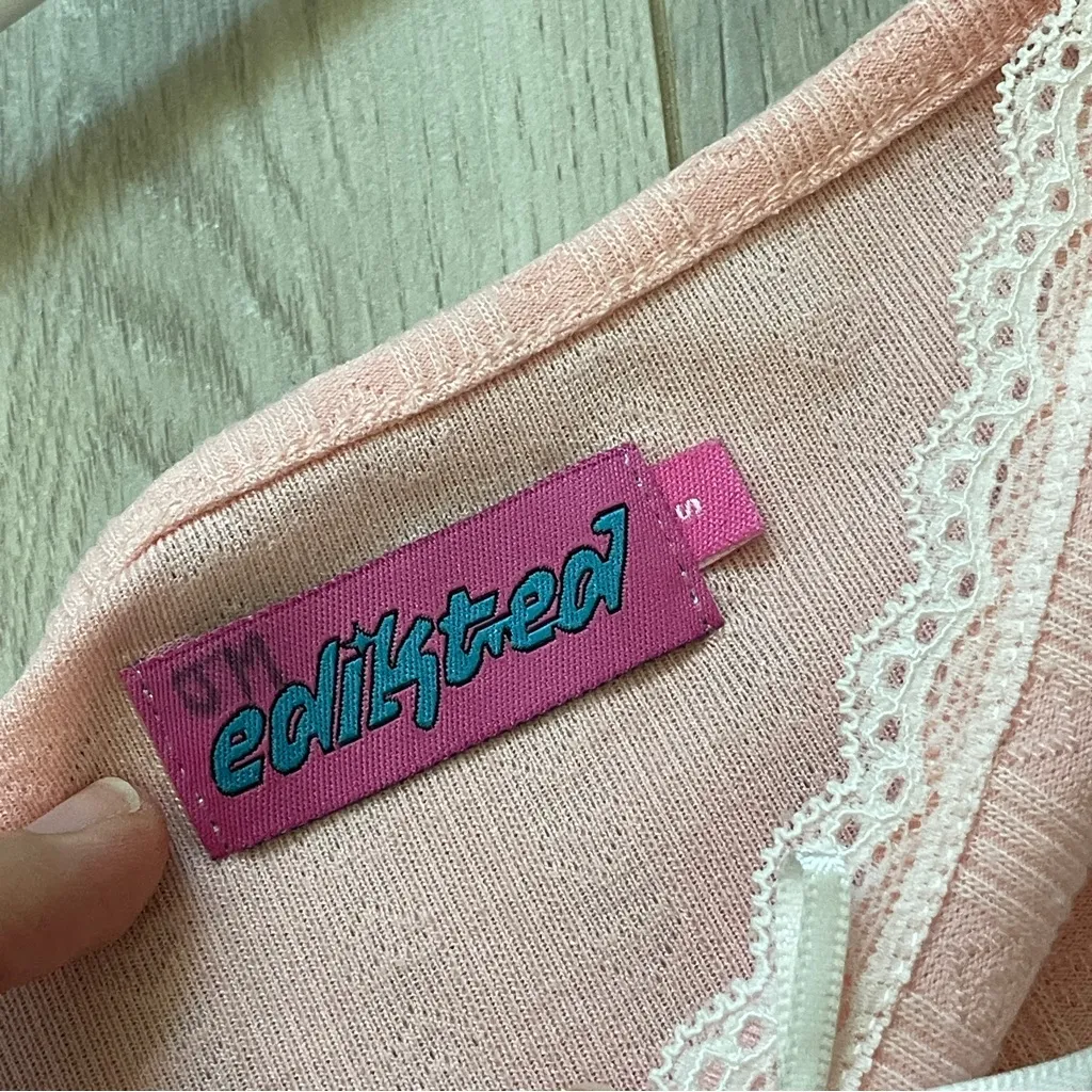 Edikted Lace Tank Top pointelle crop womens Pink (small) cute casual lounge - Image 2